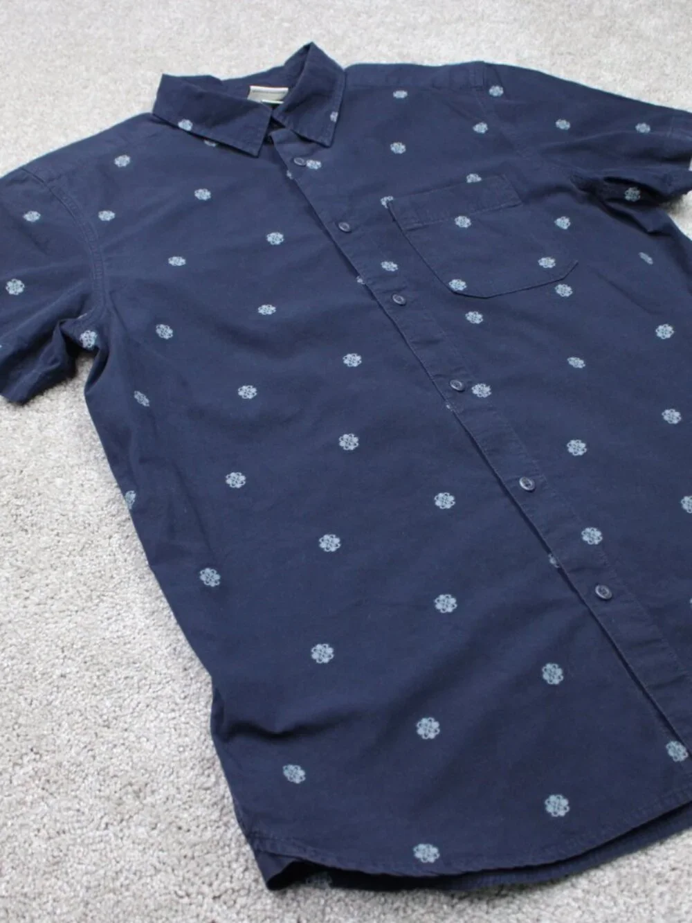 The North Face Shirt Mens Large Blue Geometric 100% Cotton Short Sleeve Casual